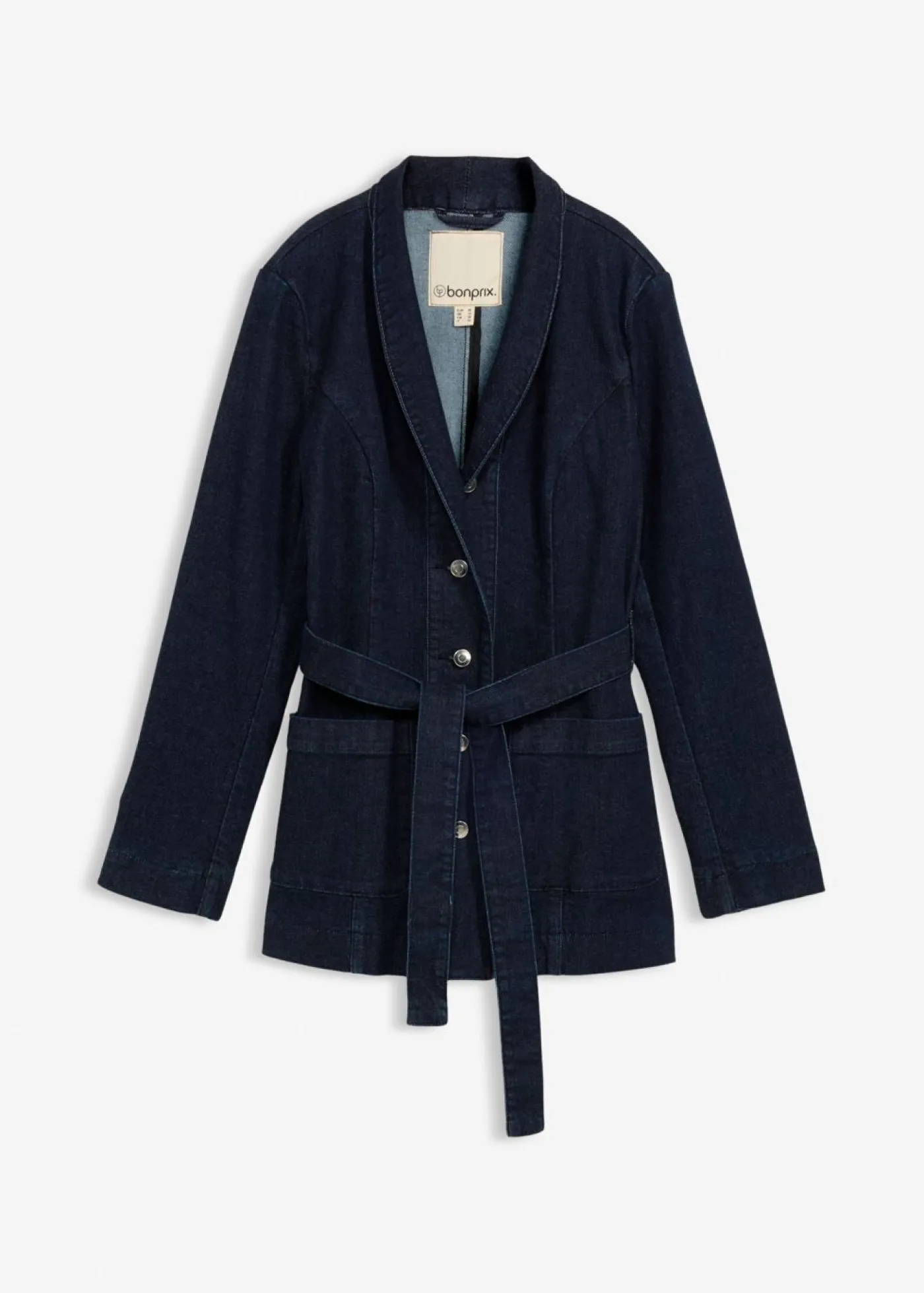 bonprix bonprix Chaquetas Y Abrigos>Cazadora vaquera de algodón con cinturón Azul oscuro denim
