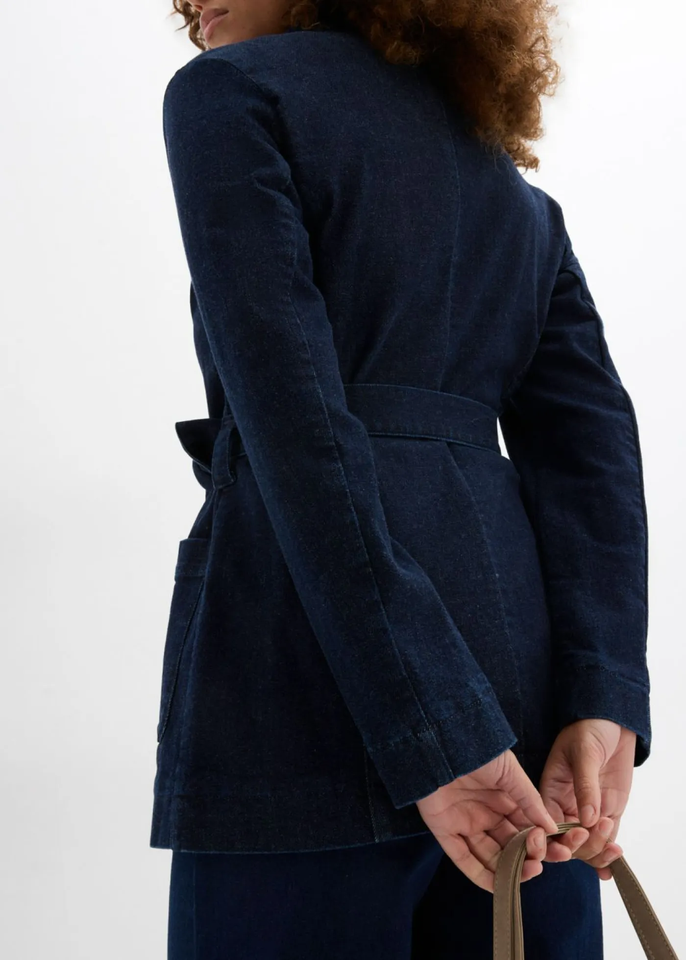 bonprix bonprix Chaquetas Y Abrigos>Cazadora vaquera de algodón con cinturón Azul oscuro denim
