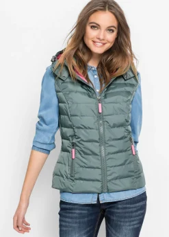 bonprix bonprix Chaquetas Y Abrigos>Chaleco acolchado con capucha Verde eucalipto-rosa