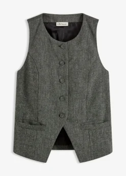 bonprix bonprix Chaquetas Y Abrigos>Chaleco con aspecto tweed Negro-blanco lana moteado