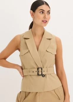 bonprix bonprix Chaquetas Y Abrigos>Chaleco con cinturón oliva pálido