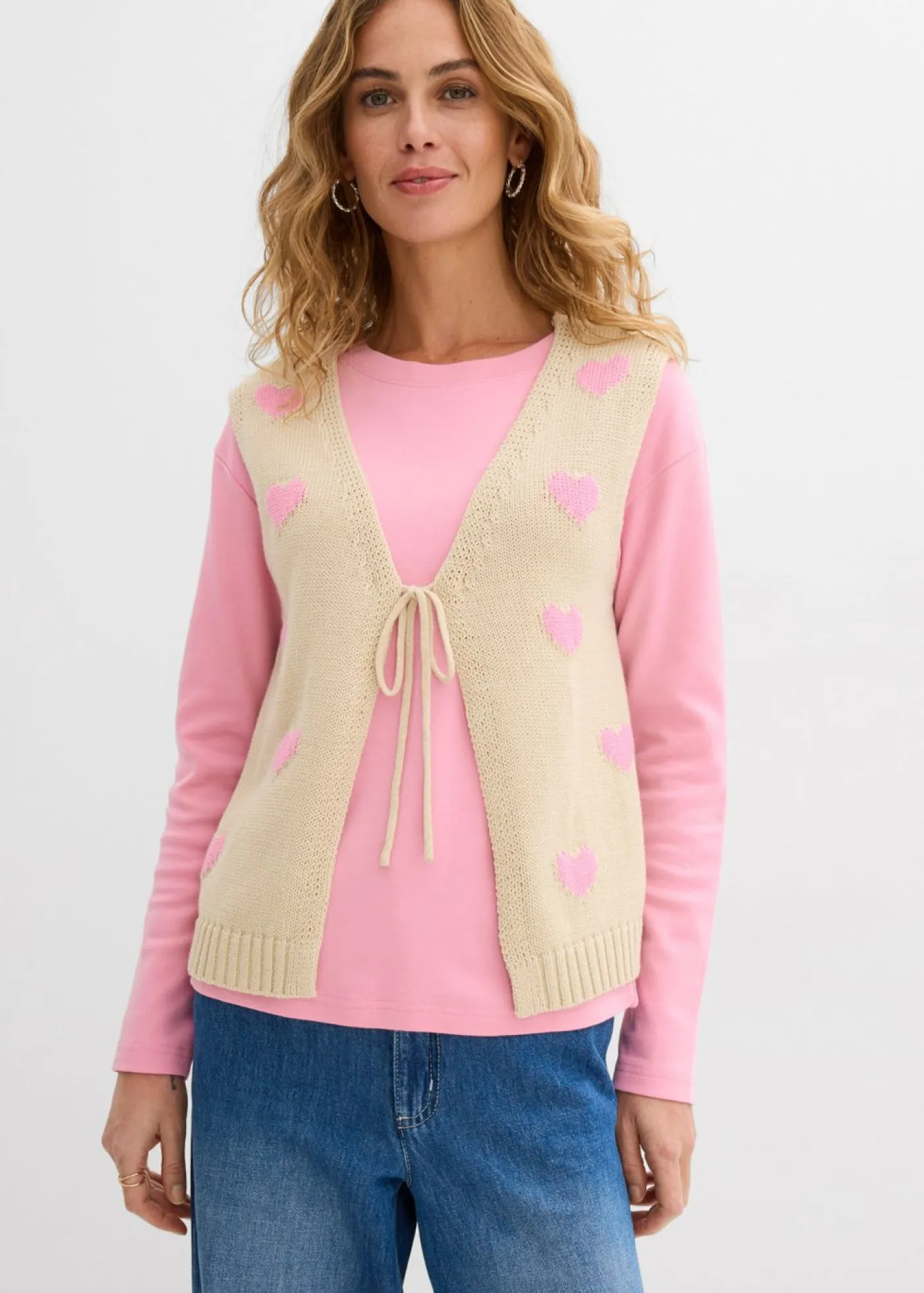 bonprix bonprix Chaquetas Y Abrigos|Ropa De Punto>Chaleco de punto de mezcla de algodón arena claro-rosa