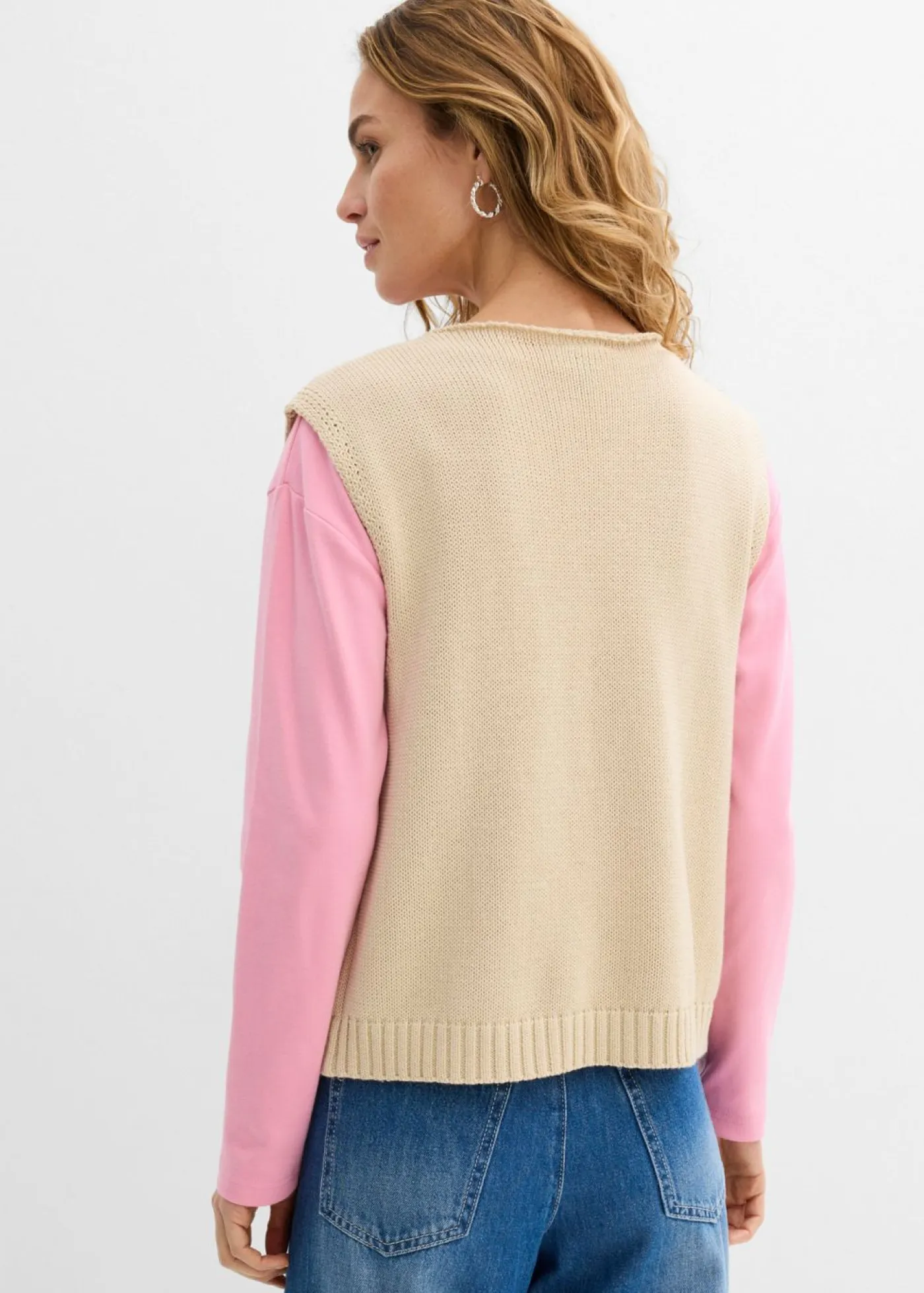 bonprix bonprix Chaquetas Y Abrigos|Ropa De Punto>Chaleco de punto de mezcla de algodón arena claro-rosa