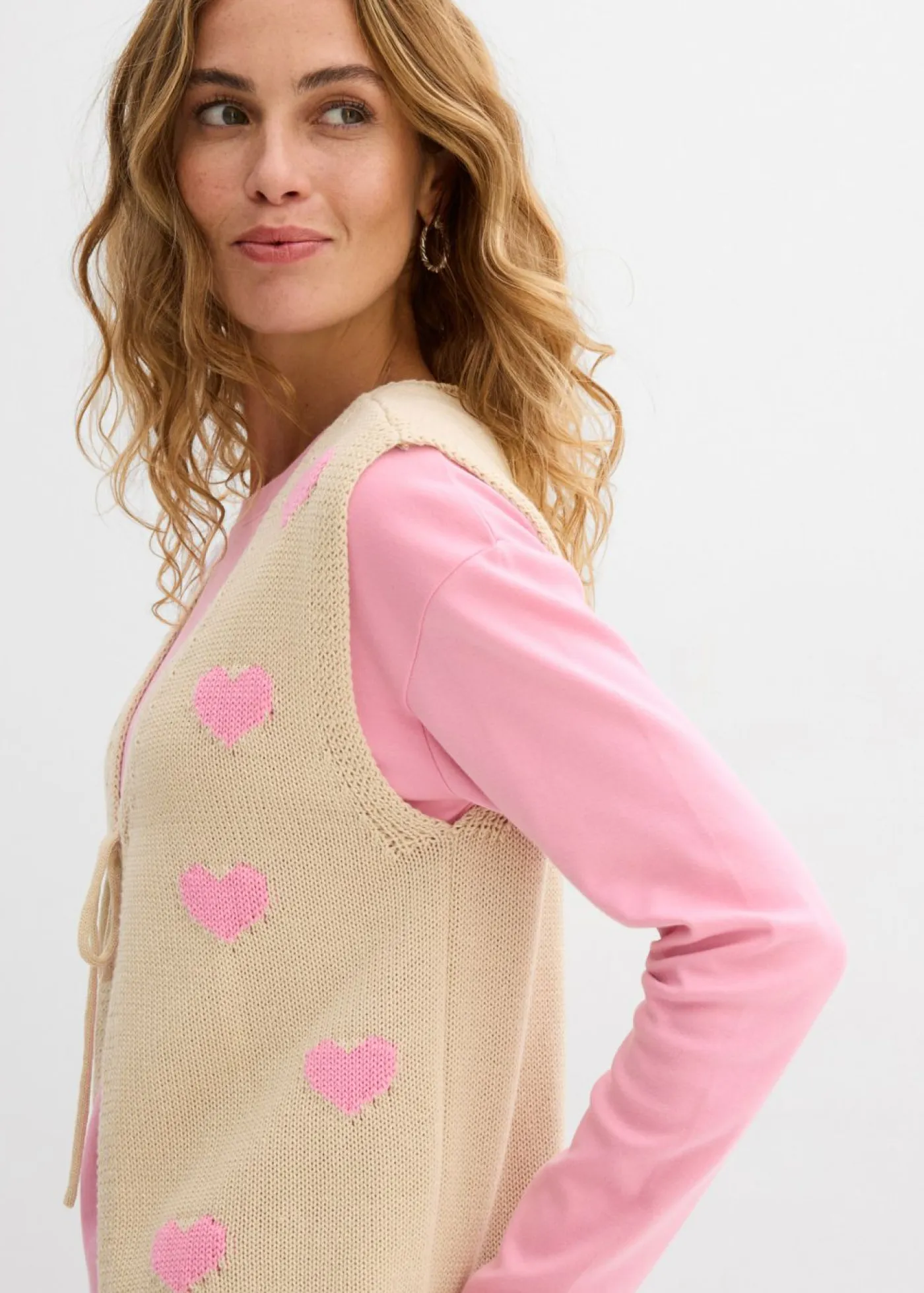 bonprix bonprix Chaquetas Y Abrigos|Ropa De Punto>Chaleco de punto de mezcla de algodón arena claro-rosa