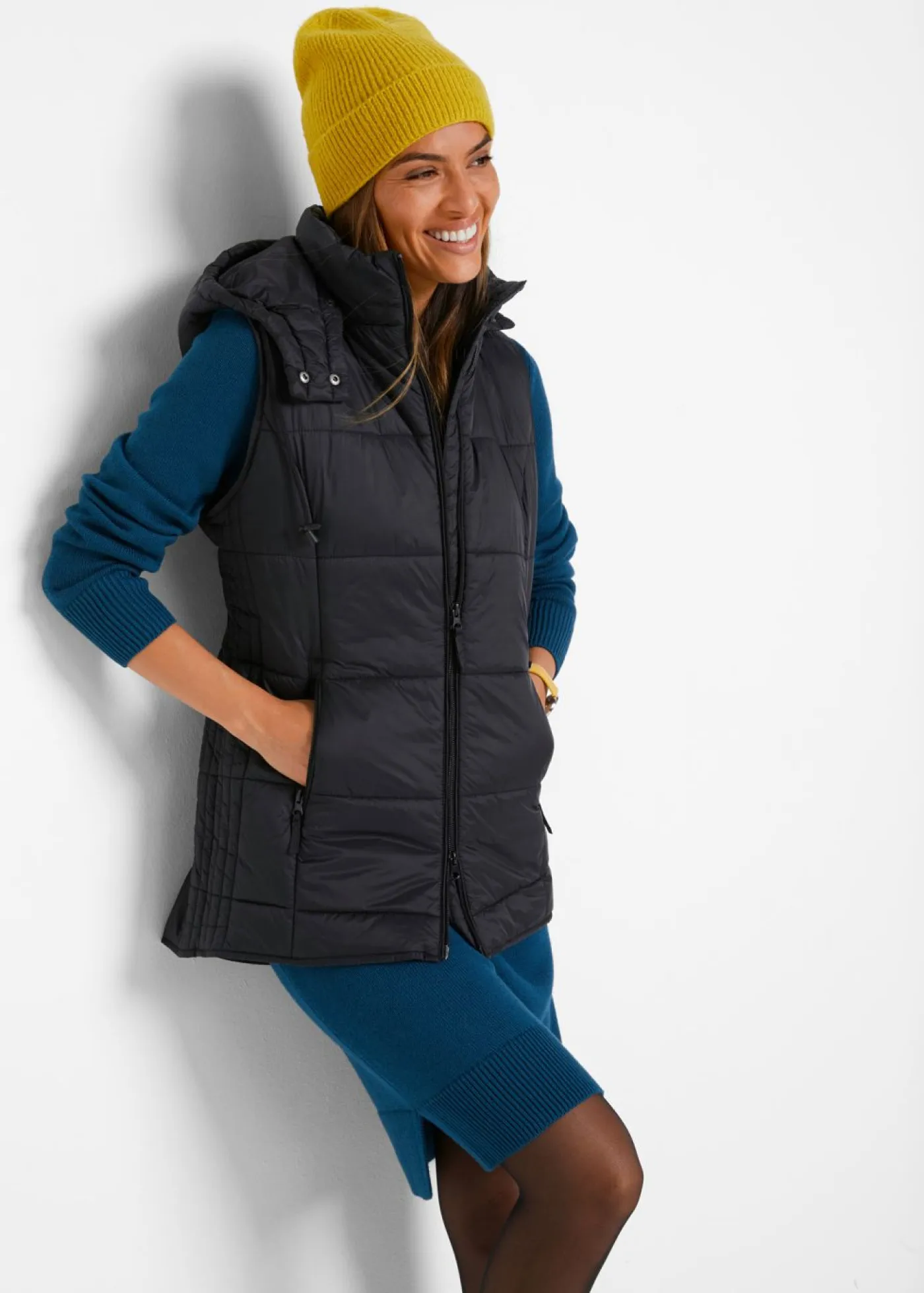 Mujer bonprix bonprix Chaleco guateado con capucha desmontable