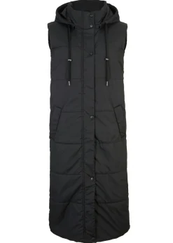 bonprix bonprix Chaquetas Y Abrigos>Chaleco largo acolchado con capucha y aberturas laterales Negro