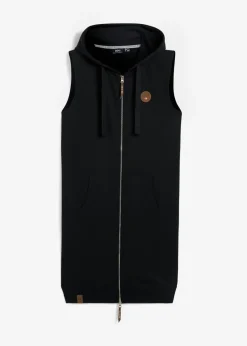 bonprix bonprix Ropa Cómoda|Chaquetas Y Abrigos>Chaleco largo tipo sudadera con capucha de mezcla de algodón Negro
