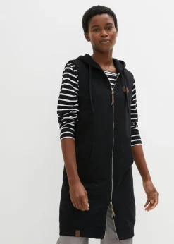 bonprix bonprix Ropa Cómoda|Chaquetas Y Abrigos>Chaleco largo tipo sudadera con capucha de mezcla de algodón Negro