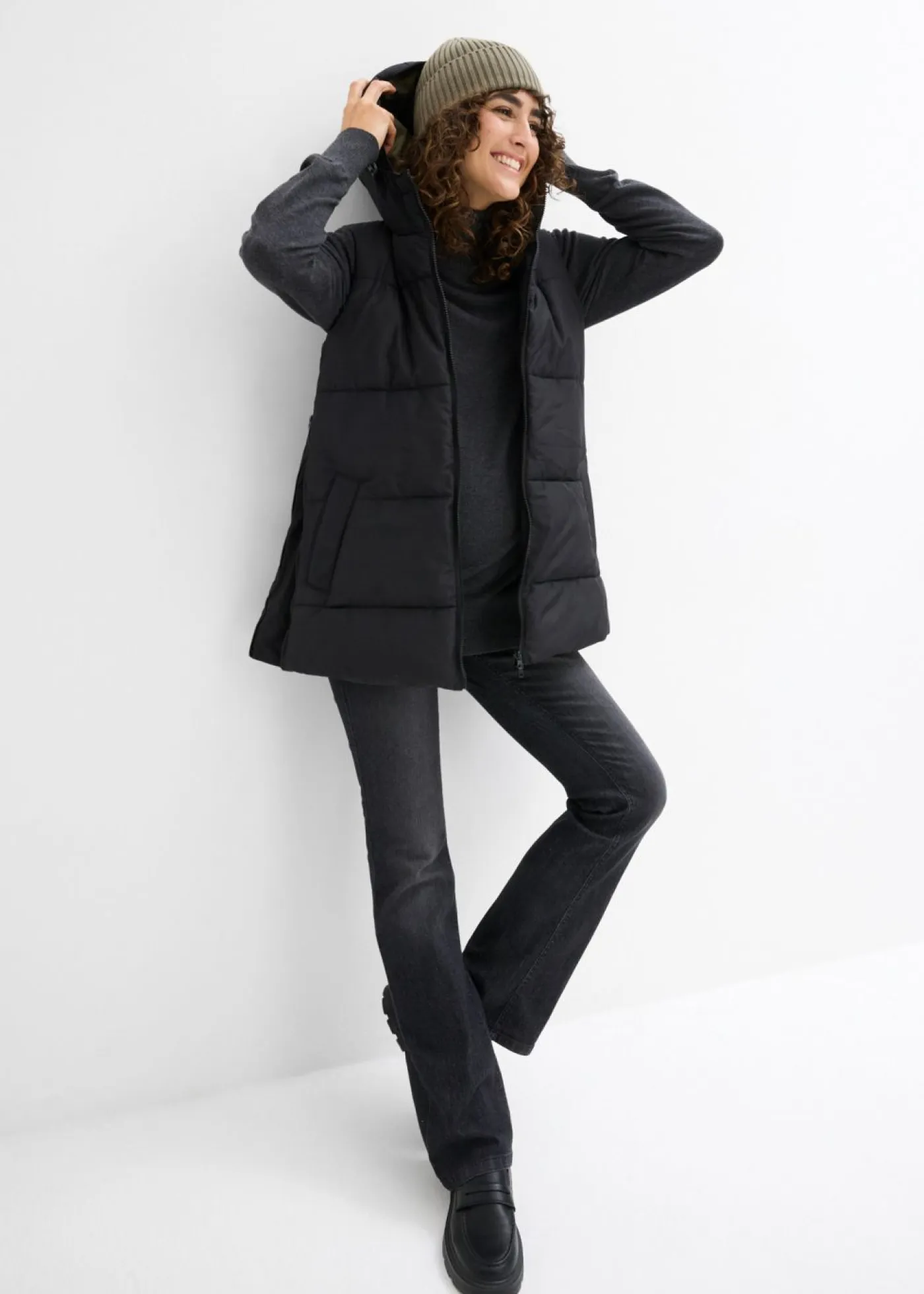 bonprix bonprix Premamá>Chaleco premamá 3 en 1 repelente al agua con inserto de porteo Negro-verde oliva oscuro