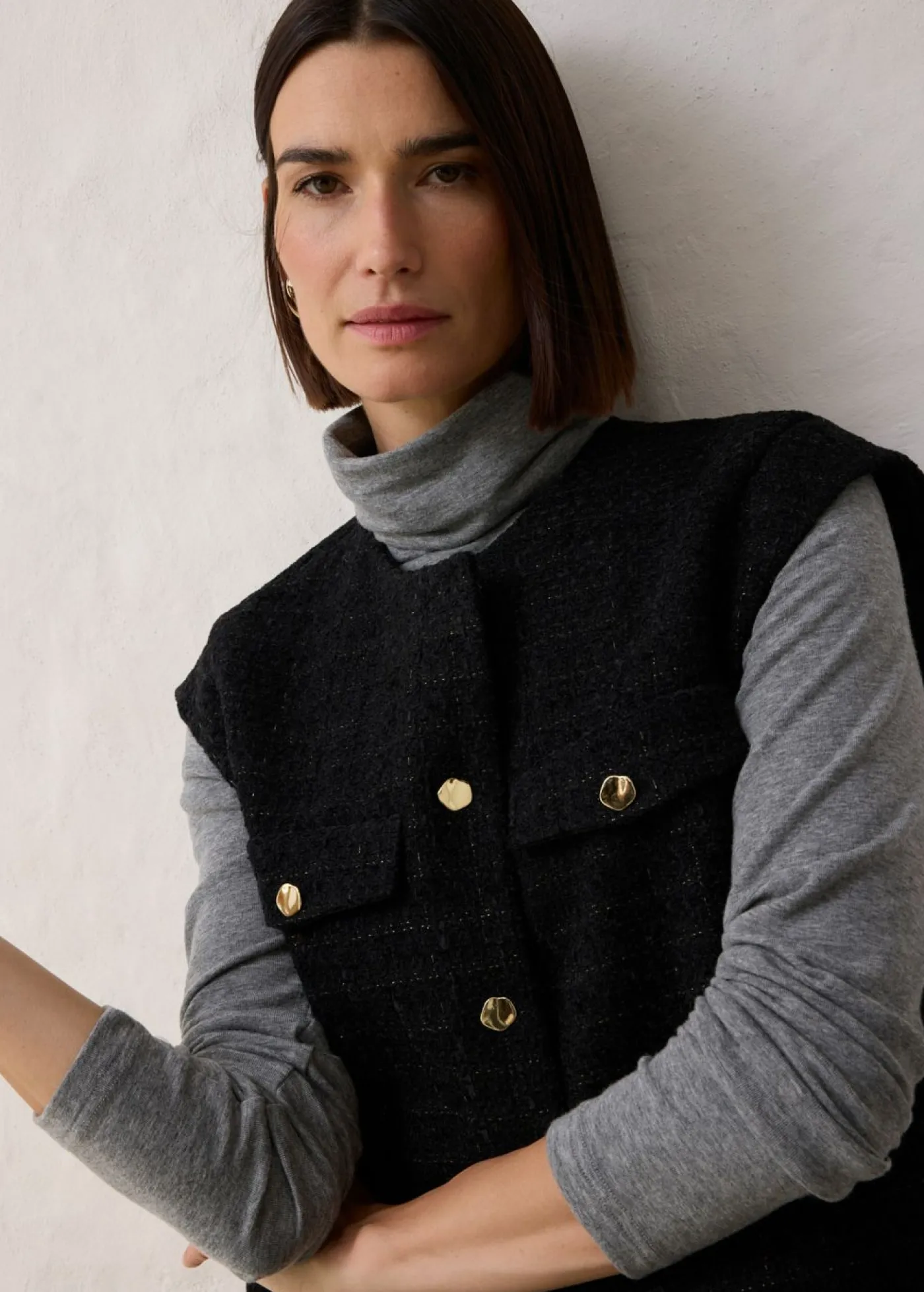 bonprix bonprix Chaquetas Y Abrigos>Chaleco tipo americana con contenido de lana Negro