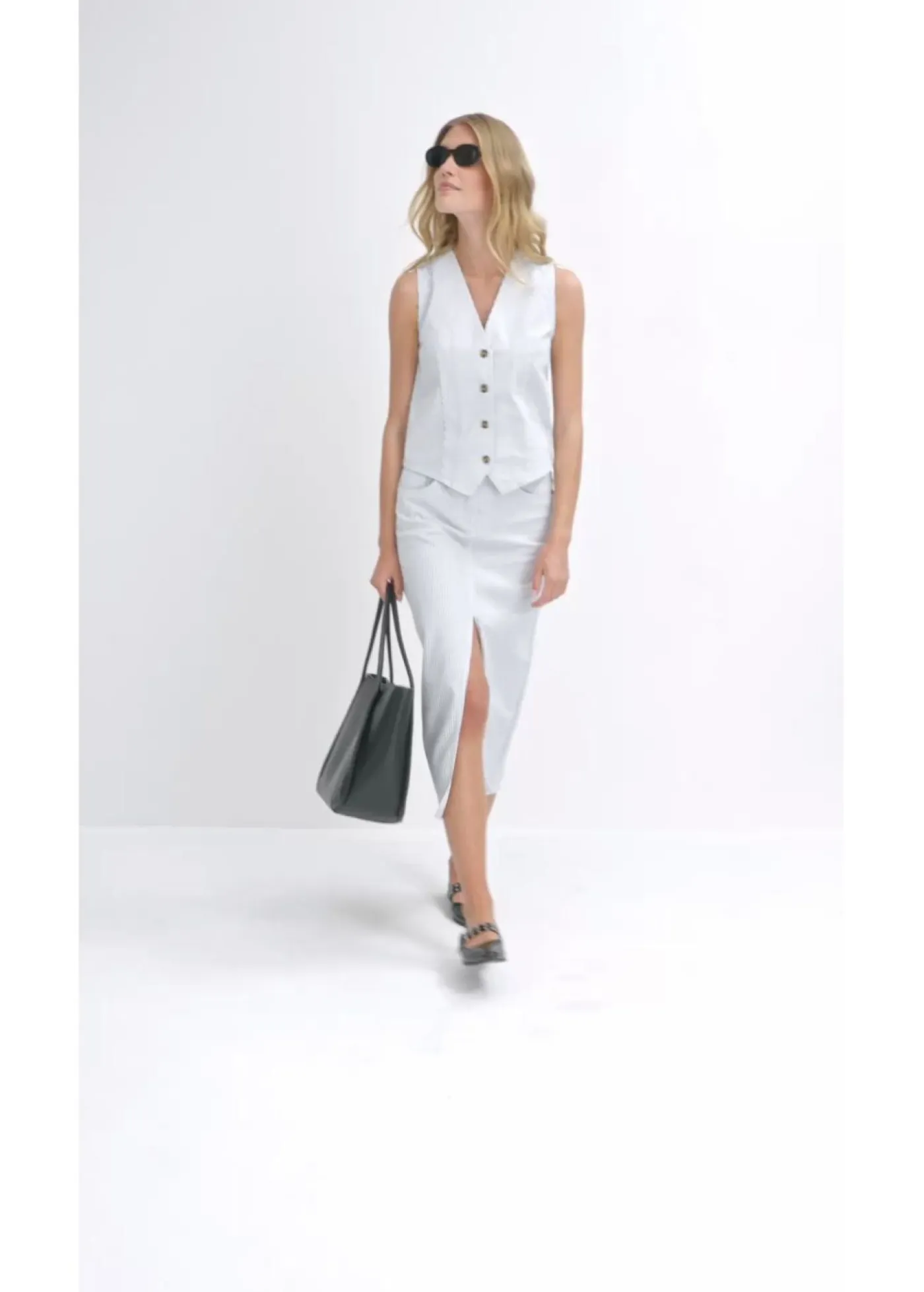 bonprix bonprix Chaquetas Y Abrigos>Chaleco vaquero a rayas blanco con rayas