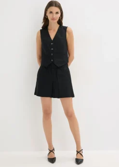 bonprix bonprix Blazers|Pantalones>Chaleco y pantalón corto de mezcla de lino Negro