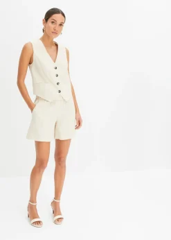 Mujer bonprix bonprix Chaleco y pantalón corto de mezcla de lino