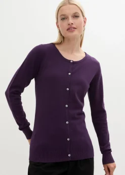 bonprix bonprix Básicos|Jerséis>Chaqueta ajustada de punto fino Lila oscuro