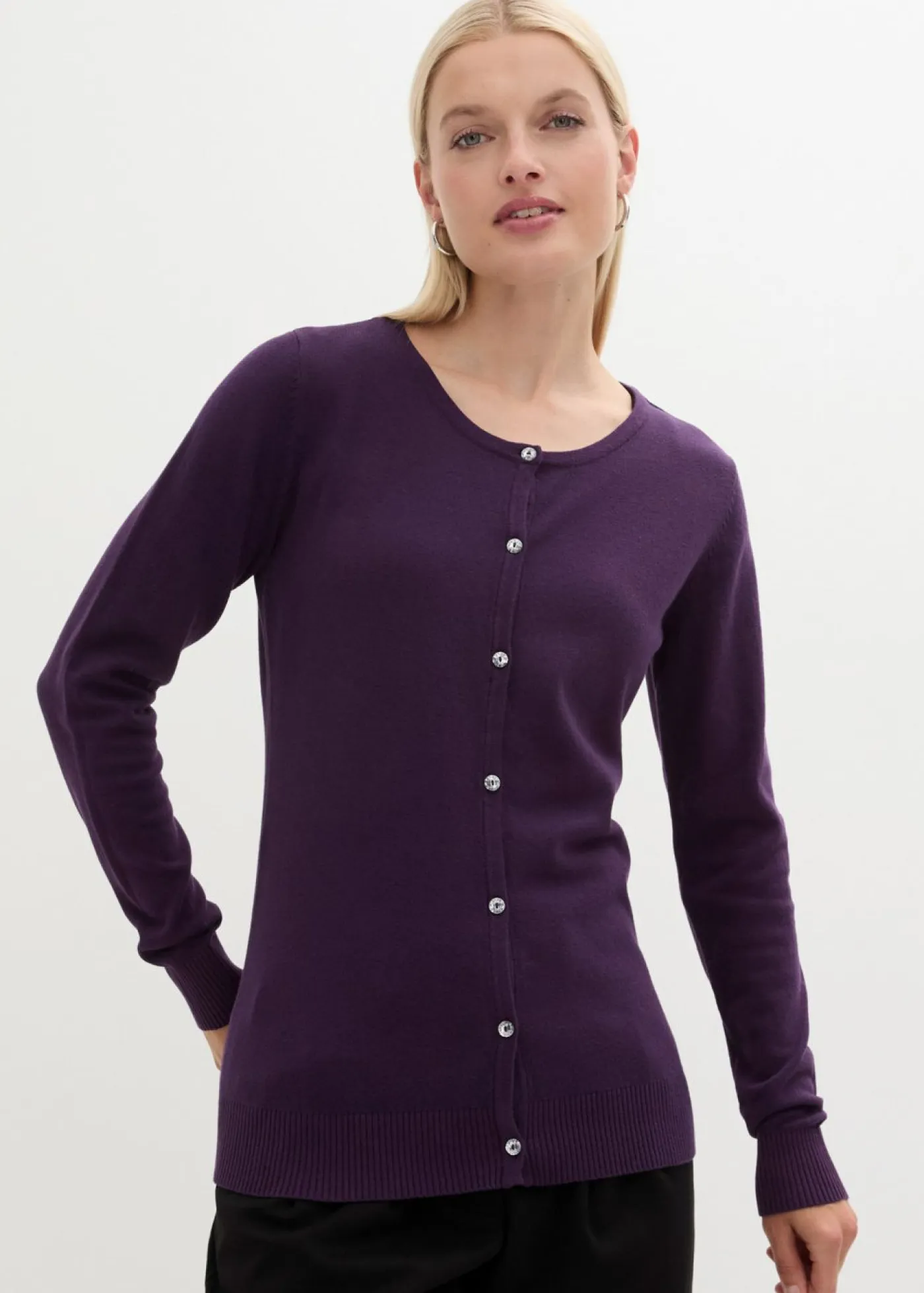 bonprix bonprix Básicos|Jerséis>Chaqueta ajustada de punto fino Lila oscuro