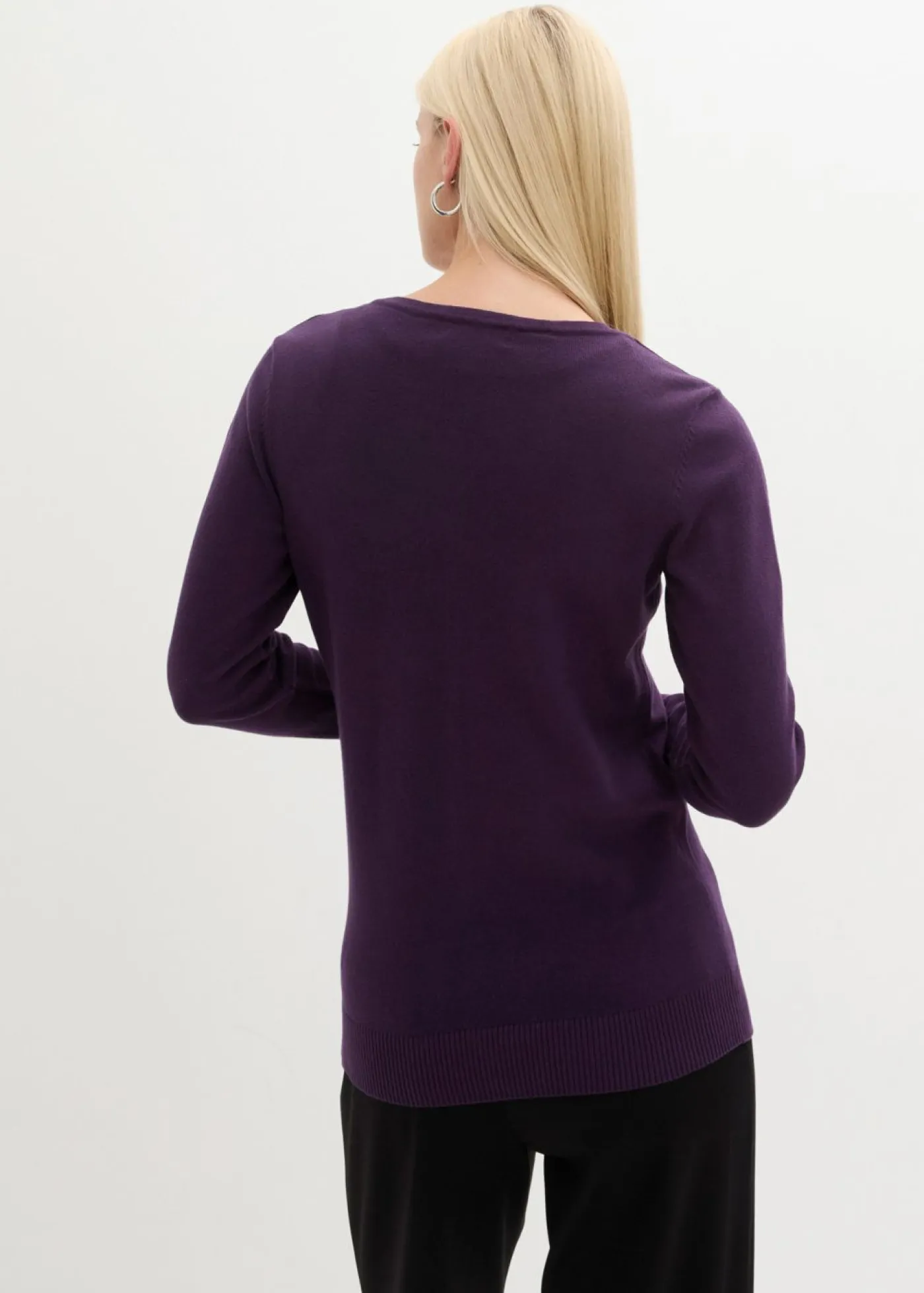 bonprix bonprix Básicos|Jerséis>Chaqueta ajustada de punto fino Lila oscuro