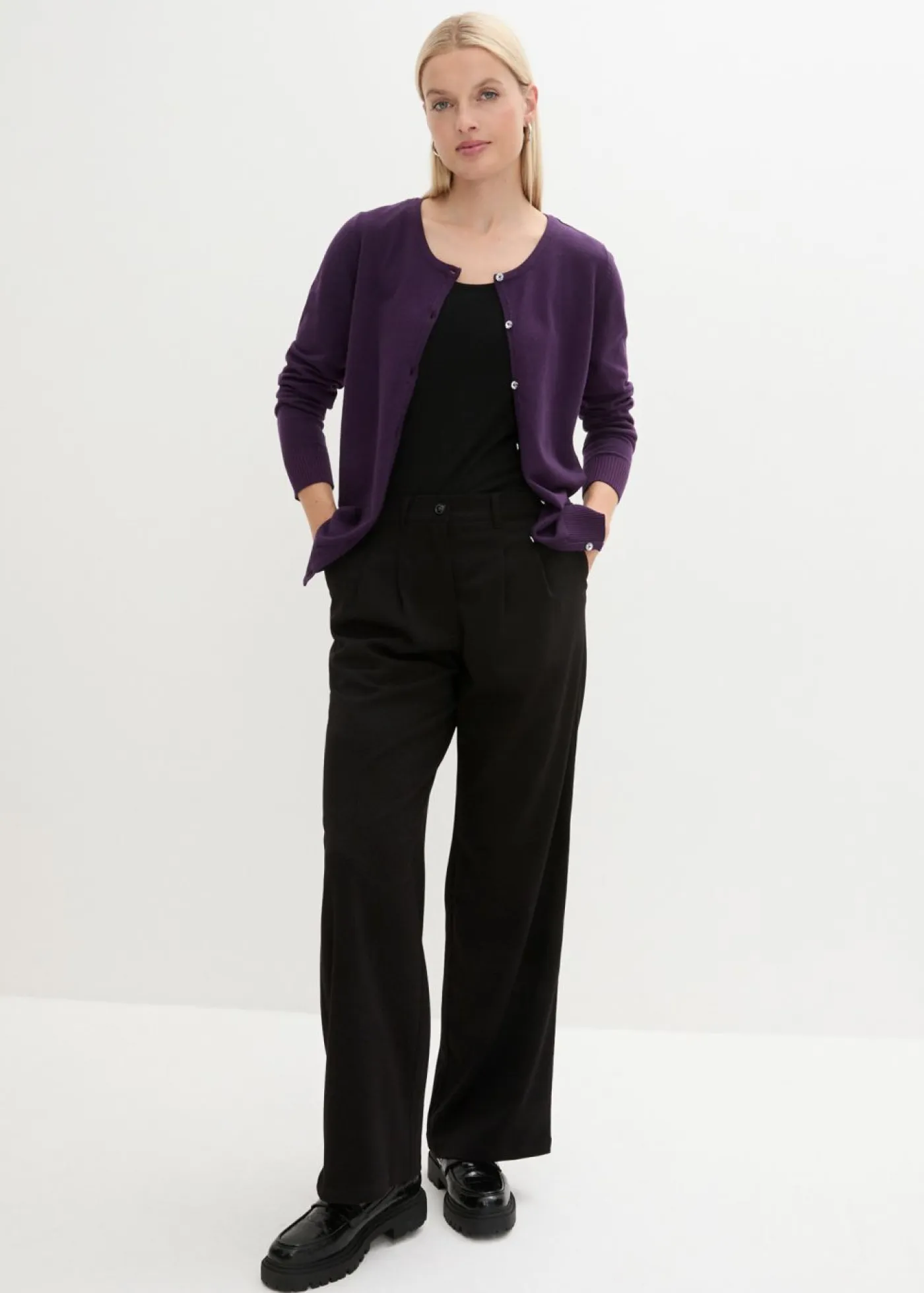 bonprix bonprix Básicos|Jerséis>Chaqueta ajustada de punto fino Lila oscuro