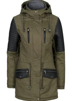 bonprix bonprix Chaquetas Y Abrigos>Chaqueta con insertos de piel sintética Caqui-negro