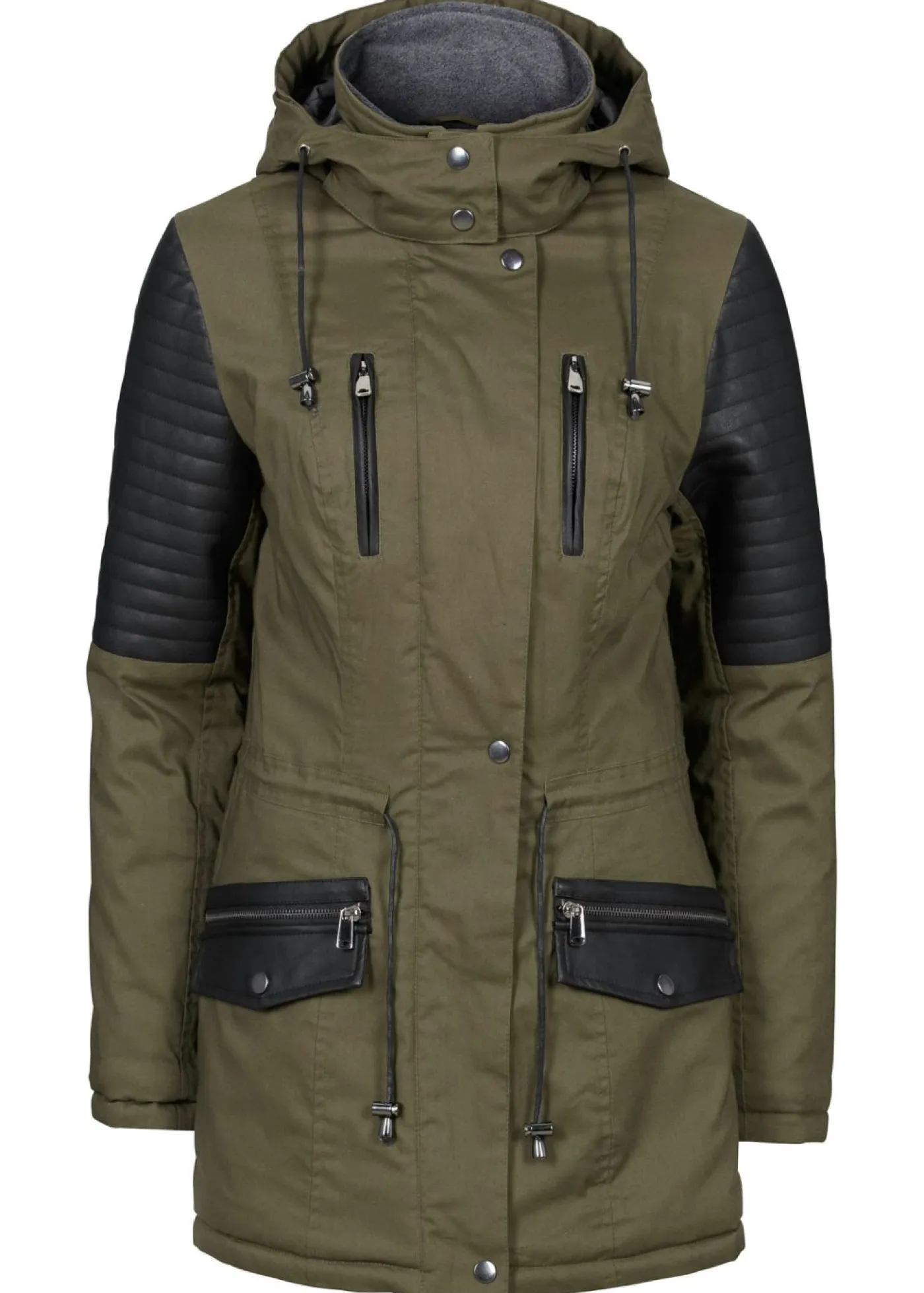 bonprix bonprix Chaquetas Y Abrigos>Chaqueta con insertos de piel sintética Caqui-negro