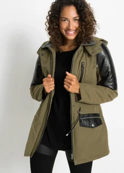 bonprix bonprix Chaquetas Y Abrigos>Chaqueta con insertos de piel sintética Caqui-negro