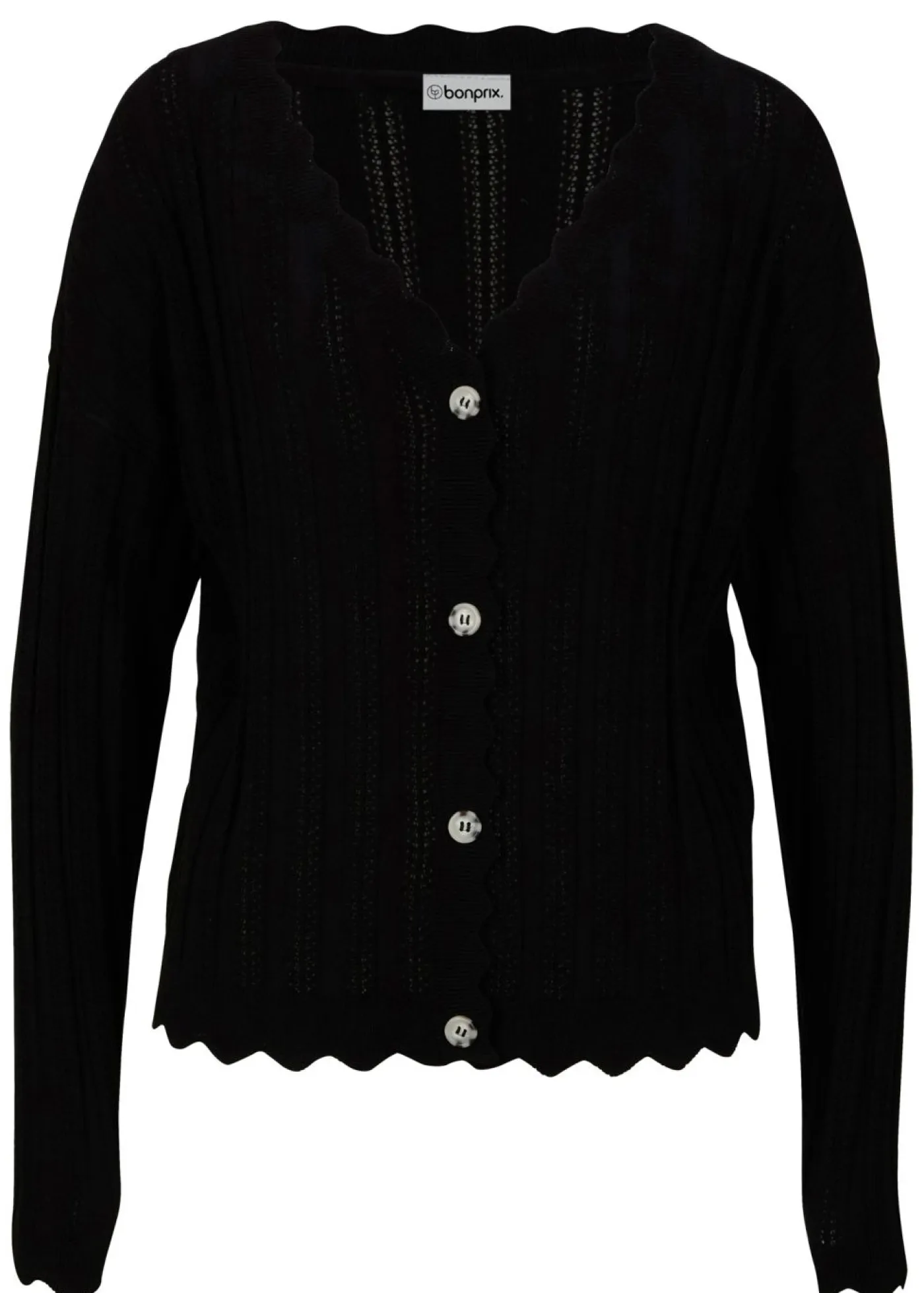 bonprix bonprix Jerséis|Novedades>Chaqueta corta de punto ajour Negro
