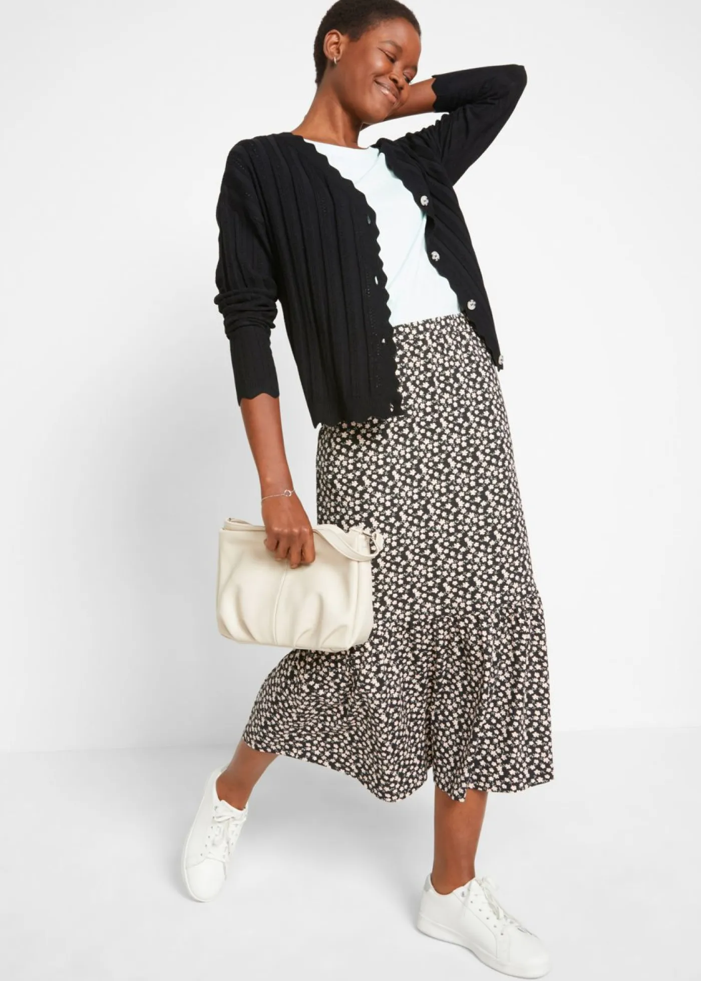 bonprix bonprix Jerséis|Novedades>Chaqueta corta de punto ajour Negro