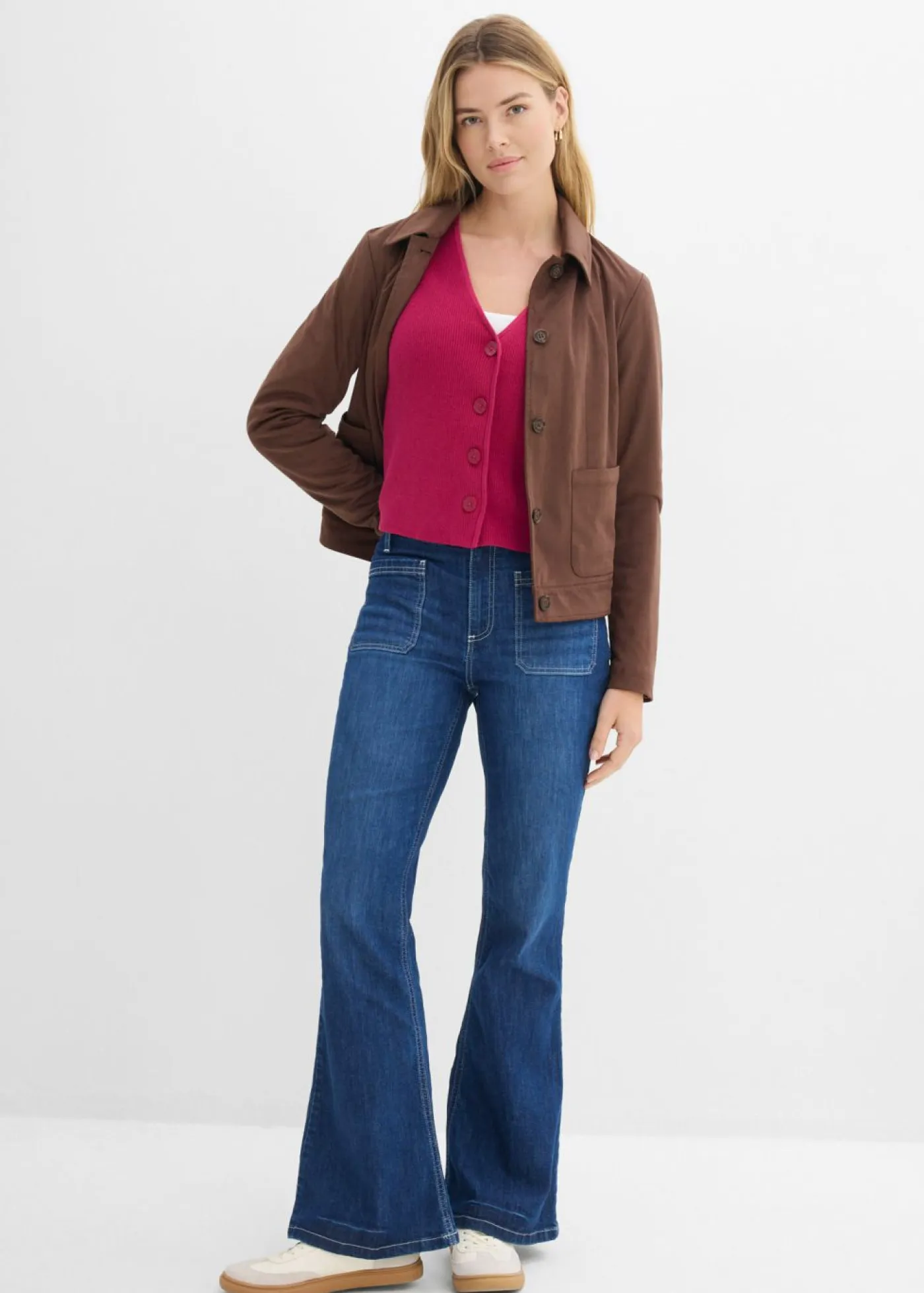 bonprix bonprix Básicos|Jerséis>Chaqueta corta de punto de algodón orgánico puro Rojo sangría