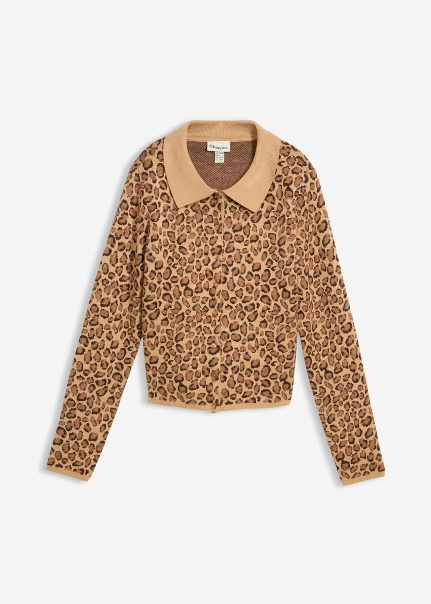 bonprix bonprix Jerséis|Ropa De Punto>Chaqueta corta de punto fino estampado leo marrón oscuro