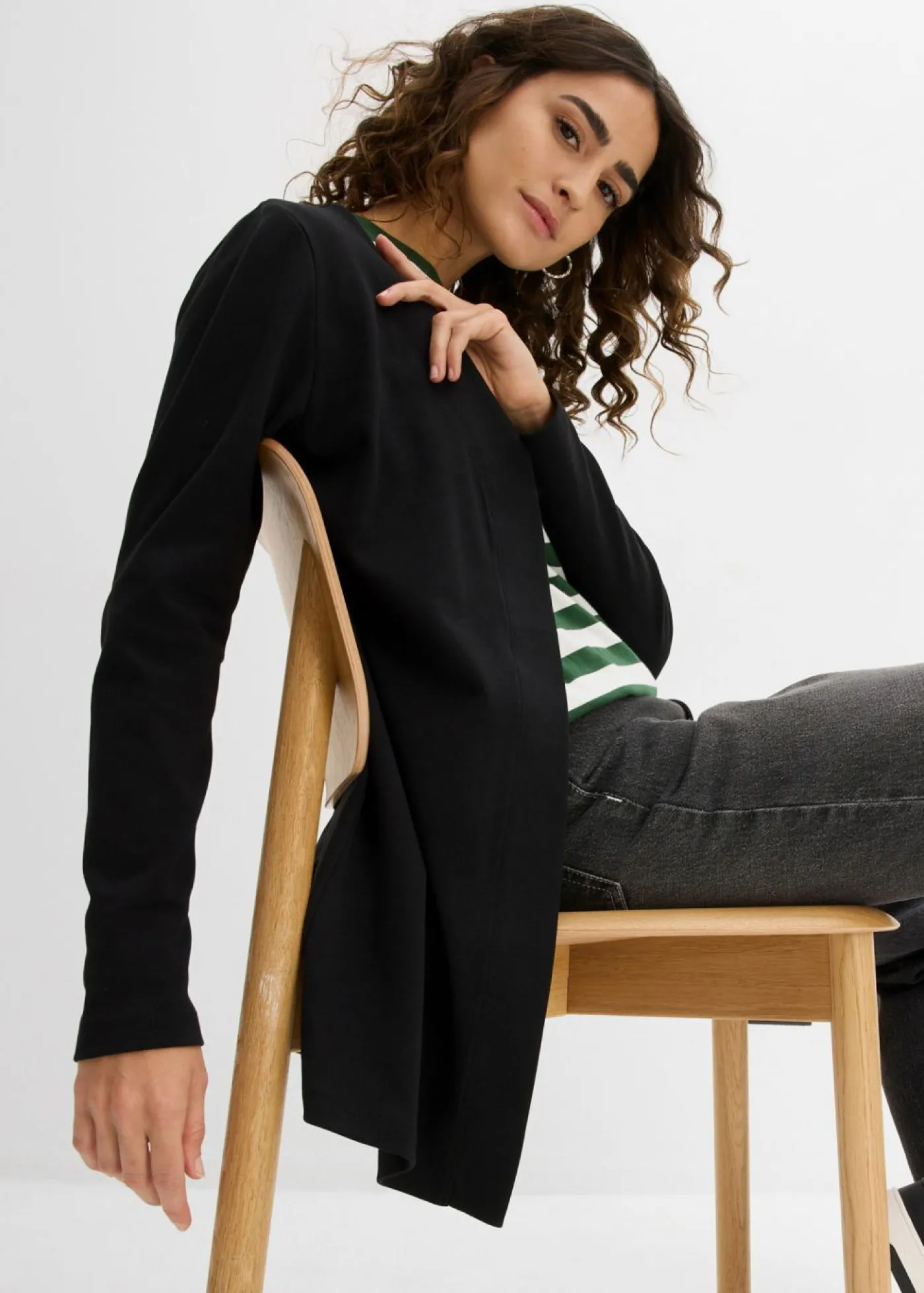 bonprix bonprix Básicos|Camisetas>Chaqueta de algodón orgánico puro Negro