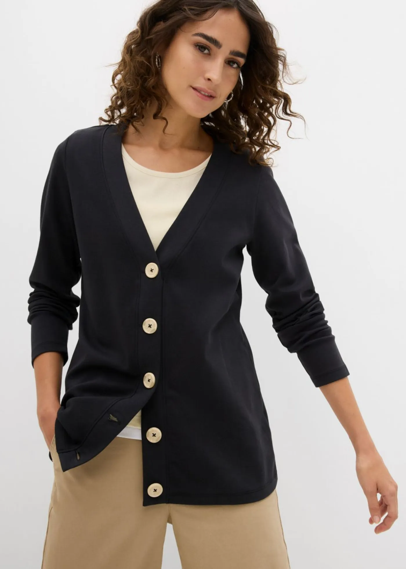 bonprix bonprix Básicos|Camisetas>Chaqueta de algodón orgánico puro Negro