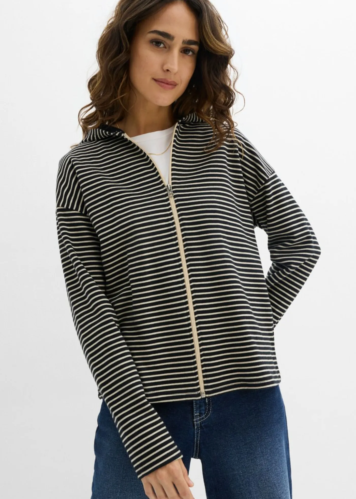 Mujer bonprix bonprix Chaqueta de chándal a rayas de mezcla de algodón