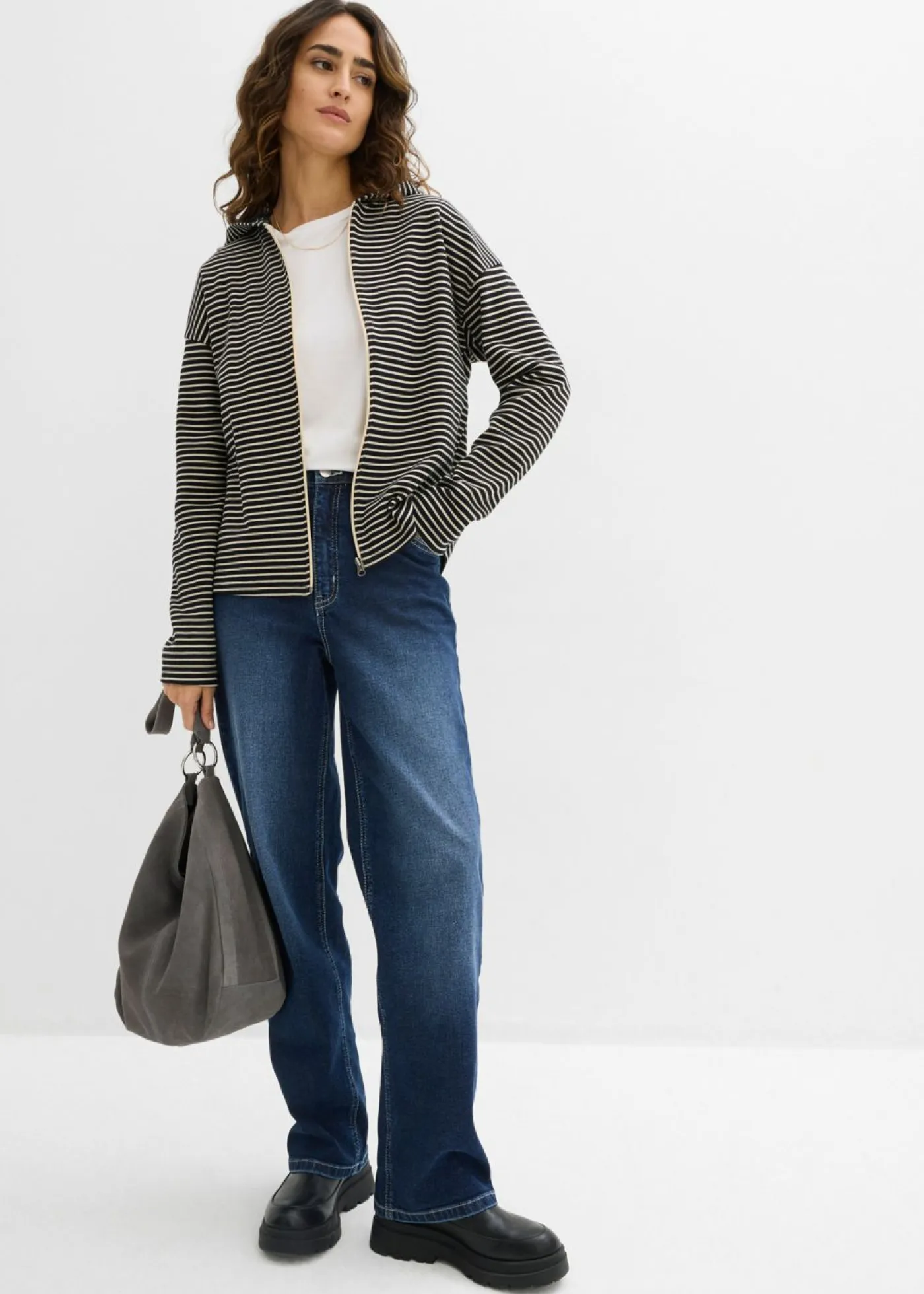 Mujer bonprix bonprix Chaqueta de chándal a rayas de mezcla de algodón