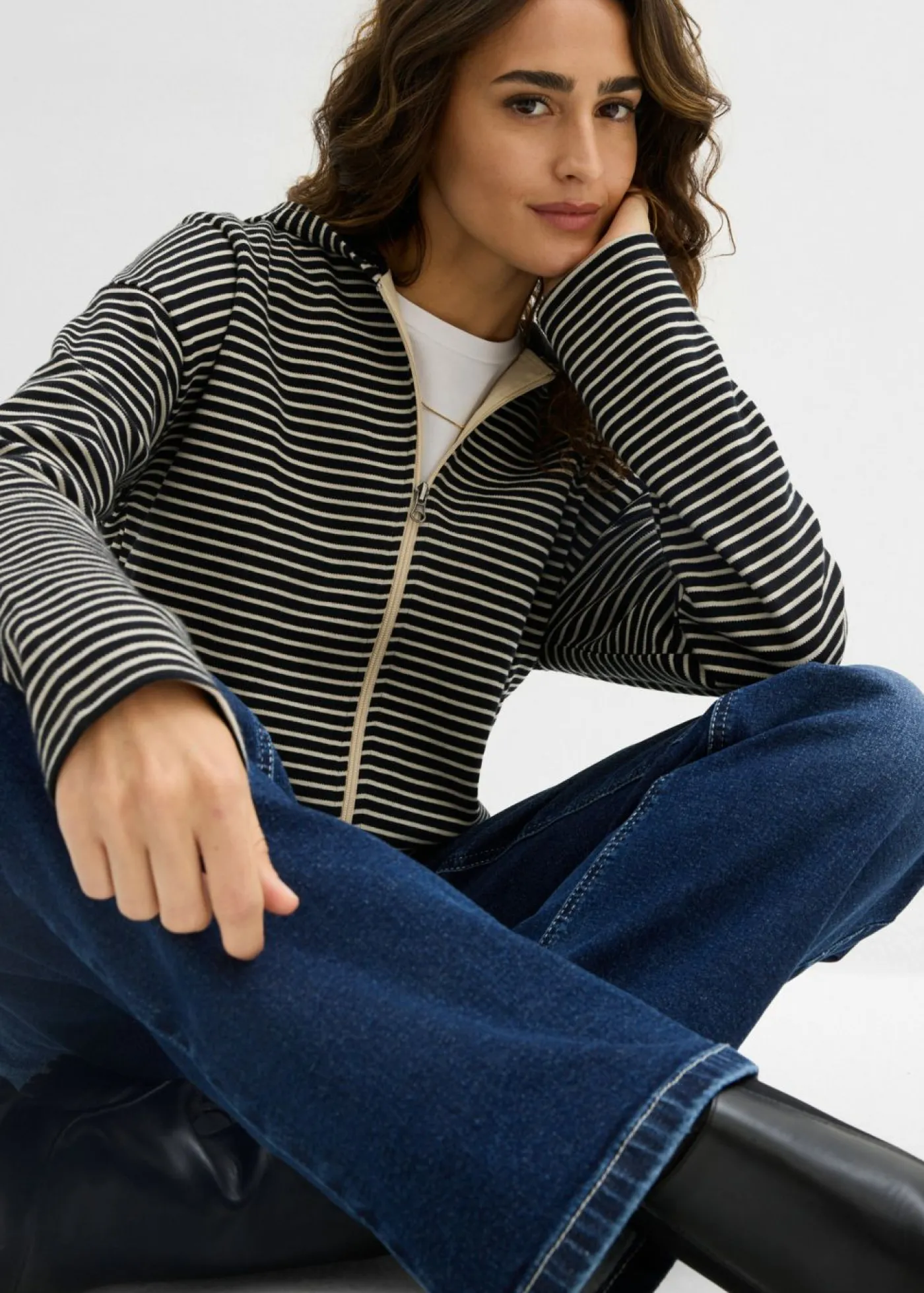 Mujer bonprix bonprix Chaqueta de chándal a rayas de mezcla de algodón