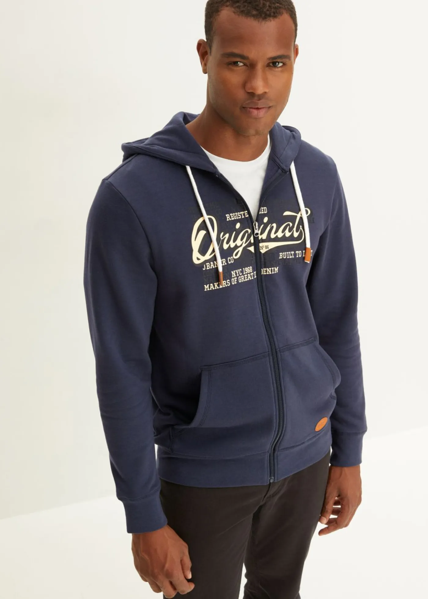 bonprix bonprix Chándals>Chaqueta de chándal con capucha y cepillado interior azul marino/amarillo crema/negro