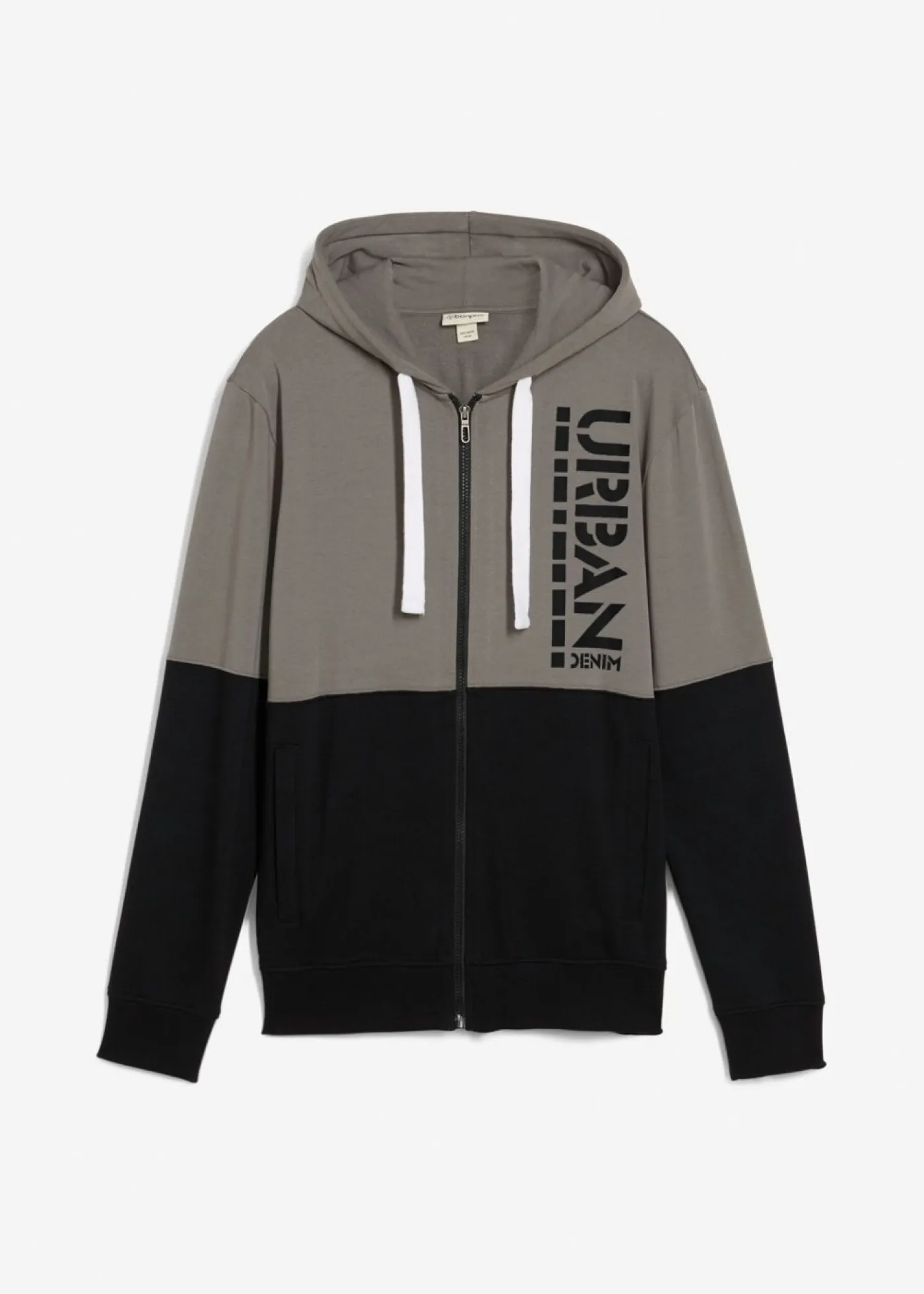 bonprix bonprix Chándals>Chaqueta de chándal con capucha de algodón orgánico Gris ahumado-negro