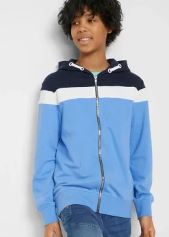 bonprix bonprix Ropa 9 A 16 Años·Sudaderas Y Jerséis>Chaqueta de chándal con capucha en suave mezcla de algodón azul marino/blanco lana/azul provenzal