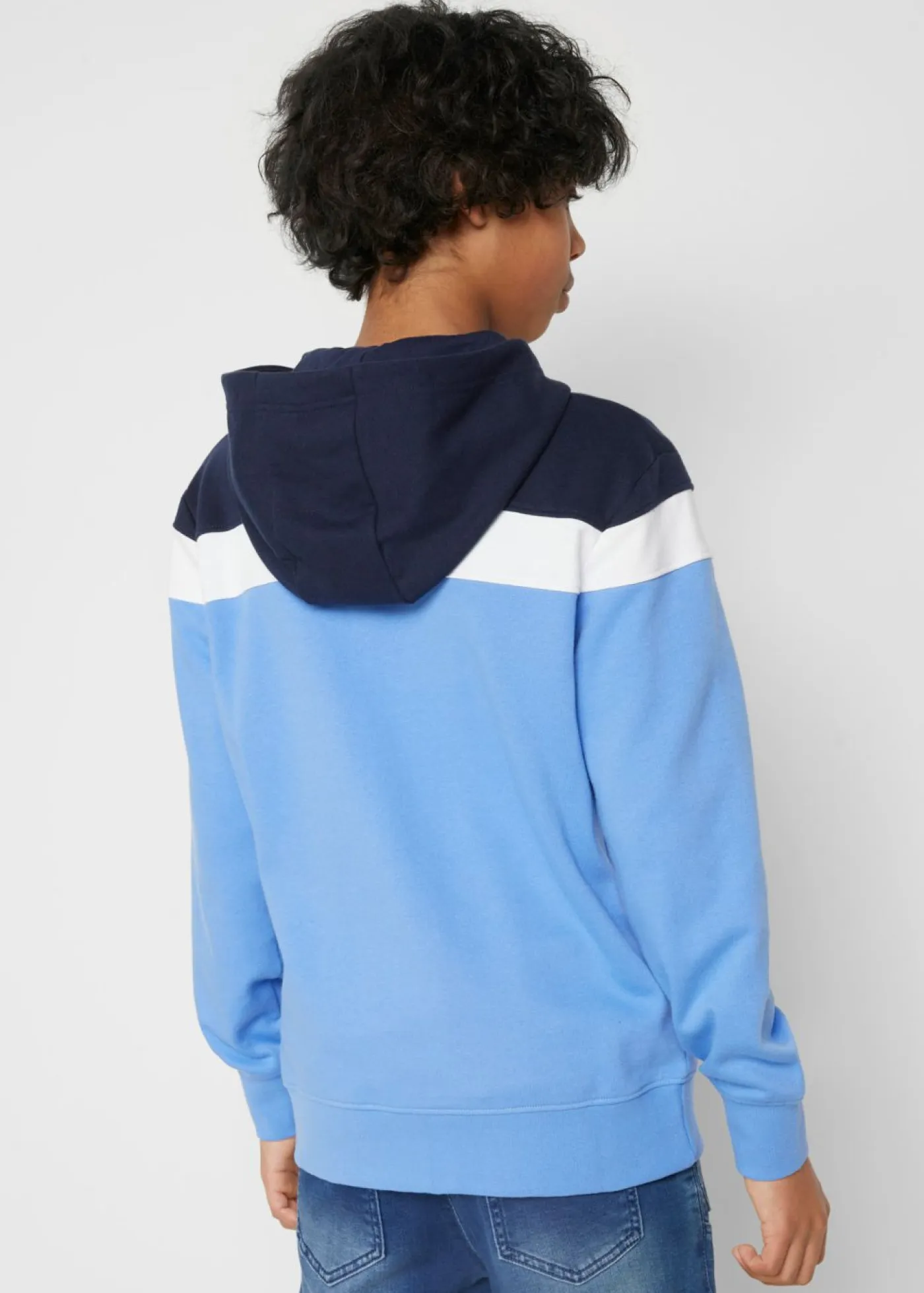 bonprix bonprix Ropa 9 A 16 Años·Sudaderas Y Jerséis>Chaqueta de chándal con capucha en suave mezcla de algodón azul marino/blanco lana/azul provenzal