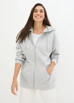 bonprix bonprix Ropa Cómoda>Chaqueta de chándal con capucha Gris claro jaspeado