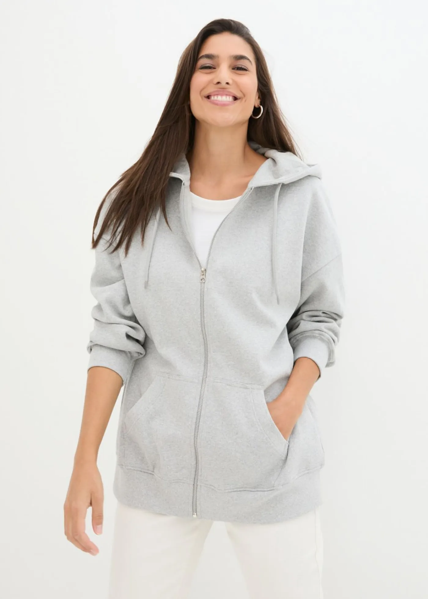 bonprix bonprix Ropa Cómoda>Chaqueta de chándal con capucha Gris claro jaspeado