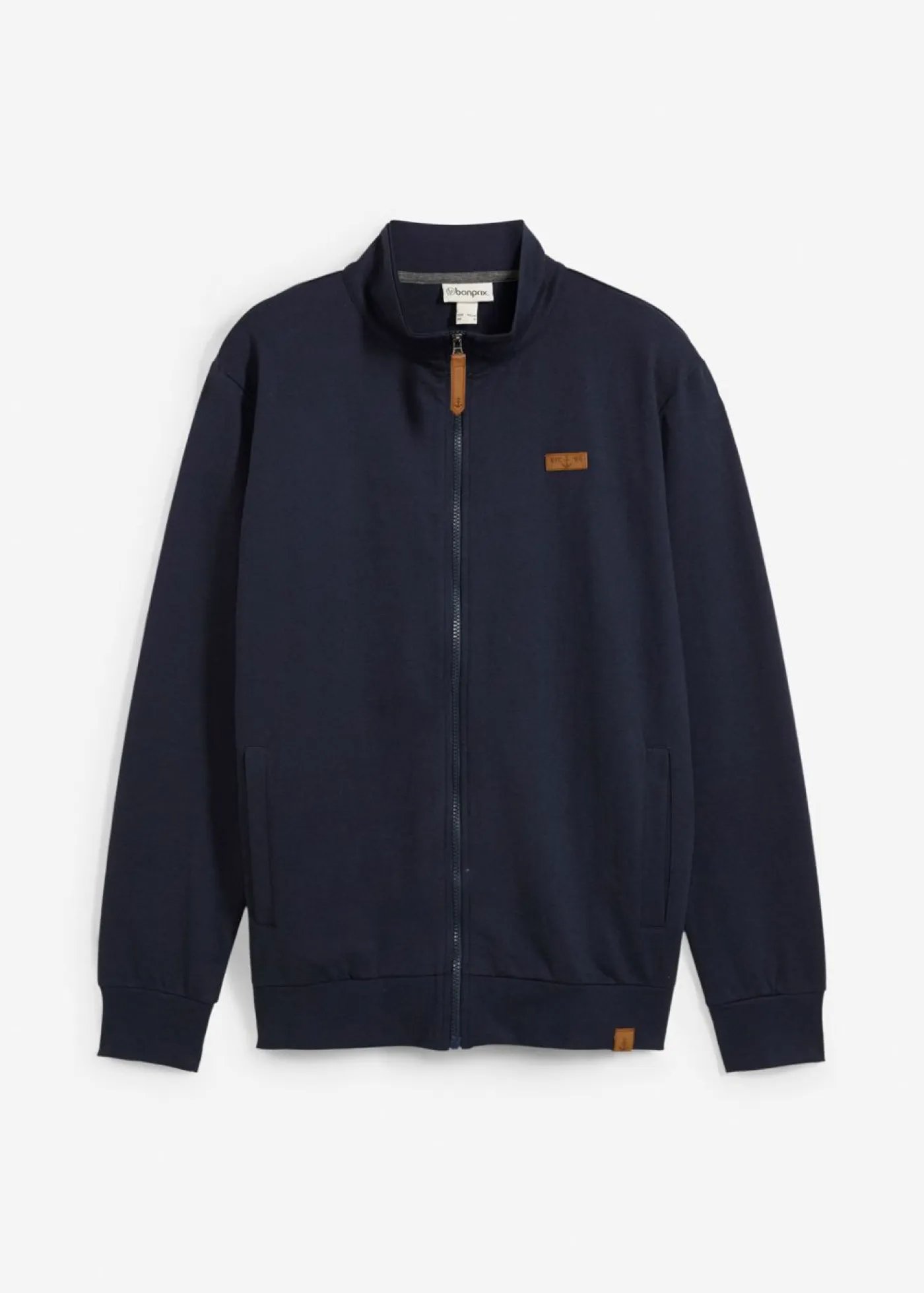 Hombre bonprix bonprix Chaqueta de chándal con cuello alto con detalles de piel sintética