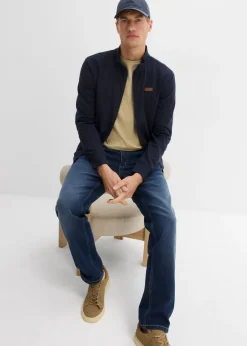 Hombre bonprix bonprix Chaqueta de chándal con cuello alto con detalles de piel sintética