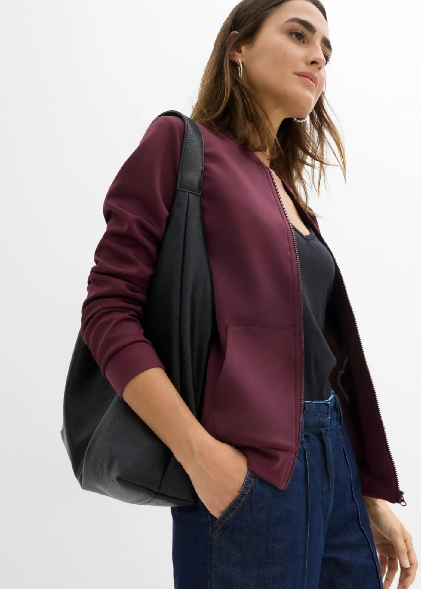 bonprix bonprix Básicos|Ropa Cómoda>Chaqueta de chándal de neopreno con cremallera rojo burdeos