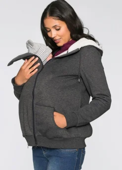 bonprix bonprix Premamá>Chaqueta de chándal premamá y de porteo, 3 en 1, con interior esponjoso Antracita jaspeado