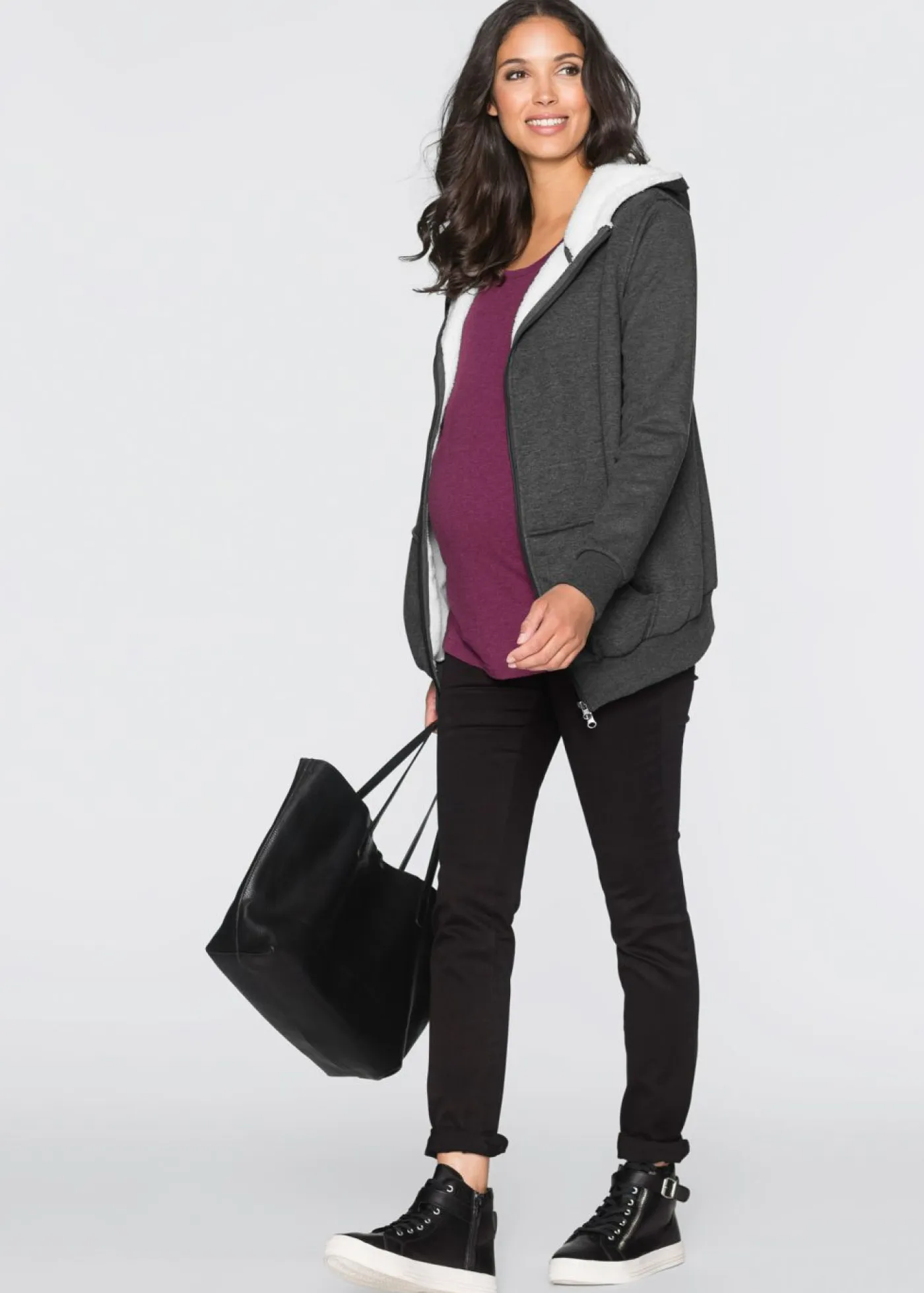 bonprix bonprix Premamá>Chaqueta de chándal premamá y de porteo, 3 en 1, con interior esponjoso Antracita jaspeado