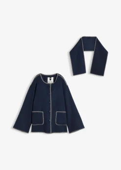Mujer bonprix bonprix Chaqueta de lana con bordado decorativo (conjunto de 2 piezas con bufanda)