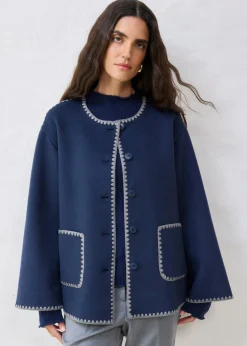 Mujer bonprix bonprix Chaqueta de lana con bordado decorativo (conjunto de 2 piezas con bufanda)