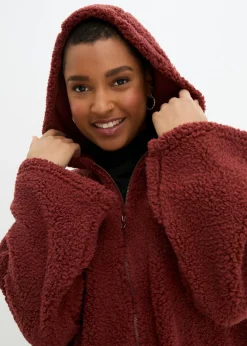 Mujer bonprix bonprix Chaqueta de peluche, corte en A, con aberturas laterales