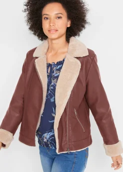 bonprix bonprix Chaquetas Y Abrigos>Chaqueta de piel sintética, con forro Marrón café