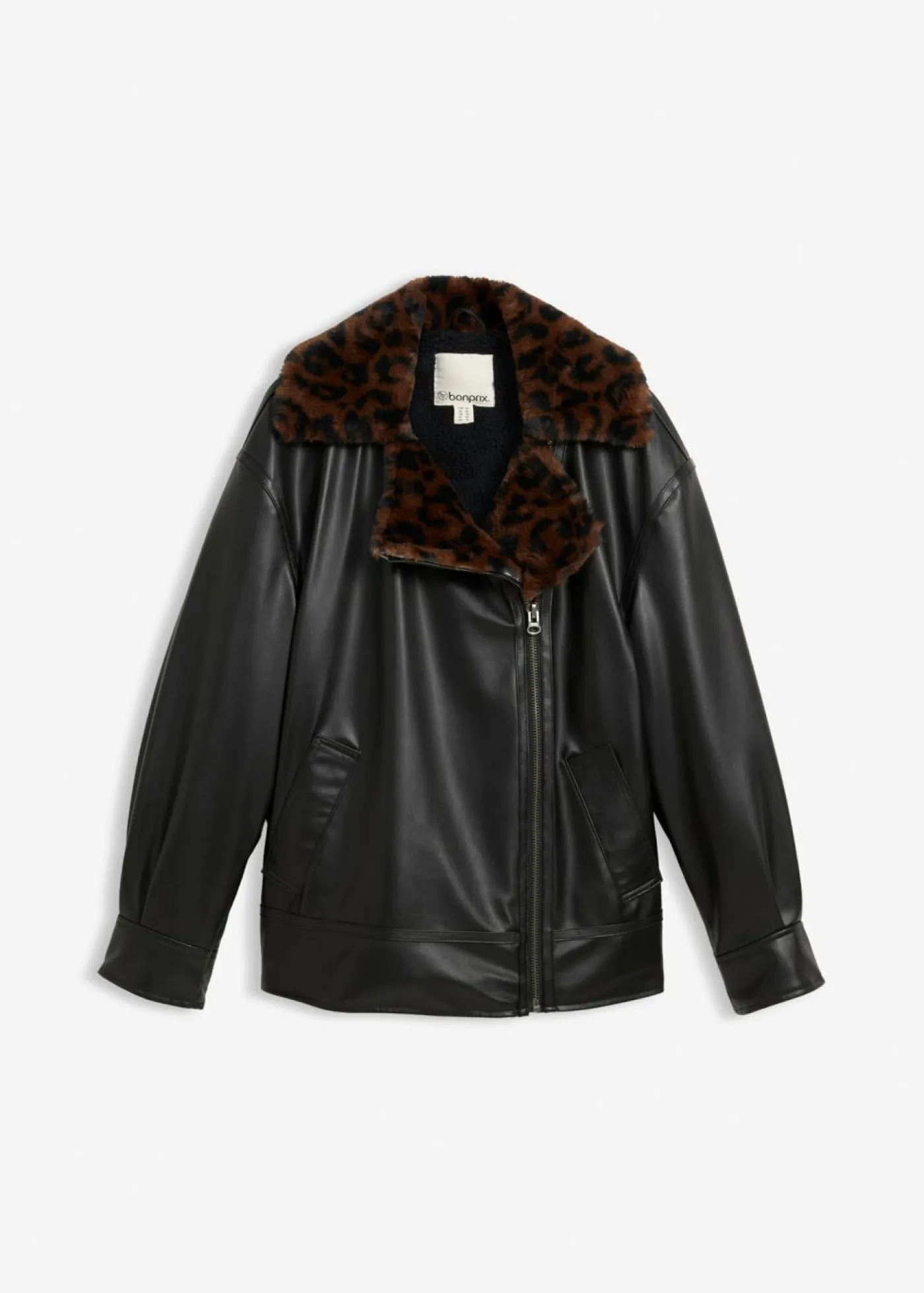 bonprix bonprix Chaquetas Y Abrigos>Chaqueta de piel sintética con pelo sintético de leopardo Negro