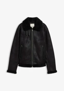 bonprix bonprix Chaquetas Y Abrigos·Chaquetas>Chaqueta de piel sintética con forro polar Negro